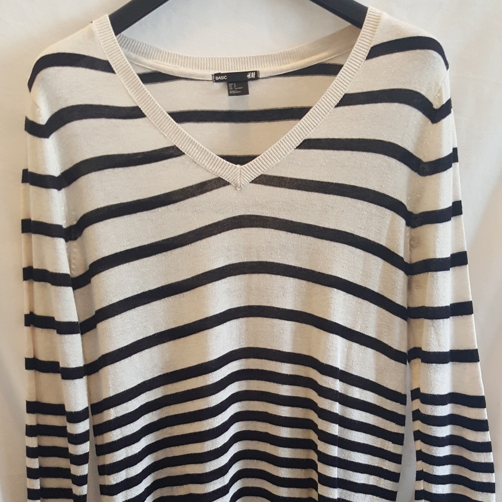 H&M basic plus size women's long sleeve stripe top